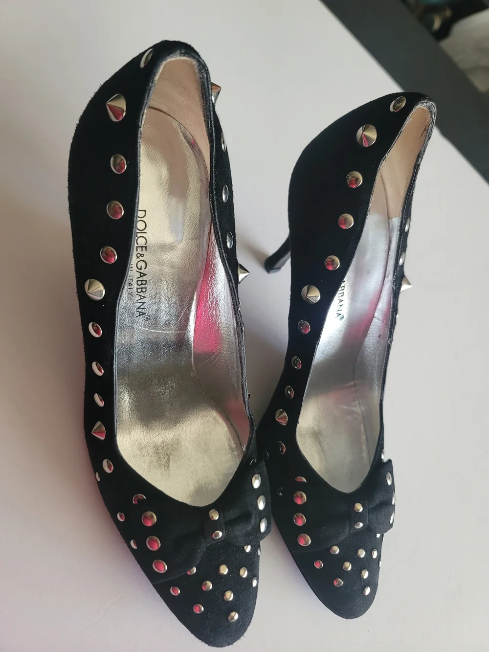 Dolce & Gabbana Black Studded Almond Toe Pumps, EUR 39.5